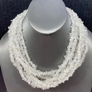 Vintage KJL Kenneth Lane Necklace Clear Quartz Chip Bead 8 Multi-Strand 19" Long